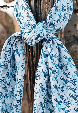 Gringa Denim ACCESSORIES-Gloves & Scarves Blue Gringa Denim Galloping Horse Silk Wild Rag