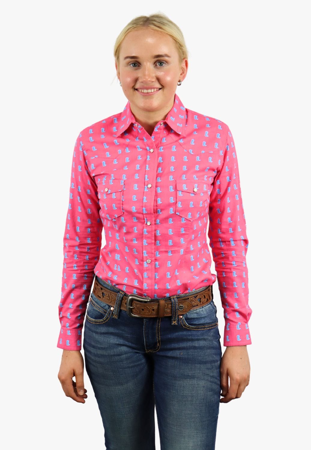 Red Label CLOTHING-Womens Long Sleeve Shirts Red Label Womens Plaid Snap Long Sleeve Shirt
