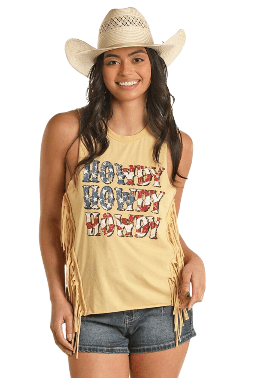 Rock and Roll CLOTHING-Womens Singlets Tank Tops Rock and Roll Womens Graphic Fringe Tank