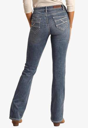Rock and Roll CLOTHING-Womens Jeans Rock and Roll Womens Mid Rise Bootcut Jean