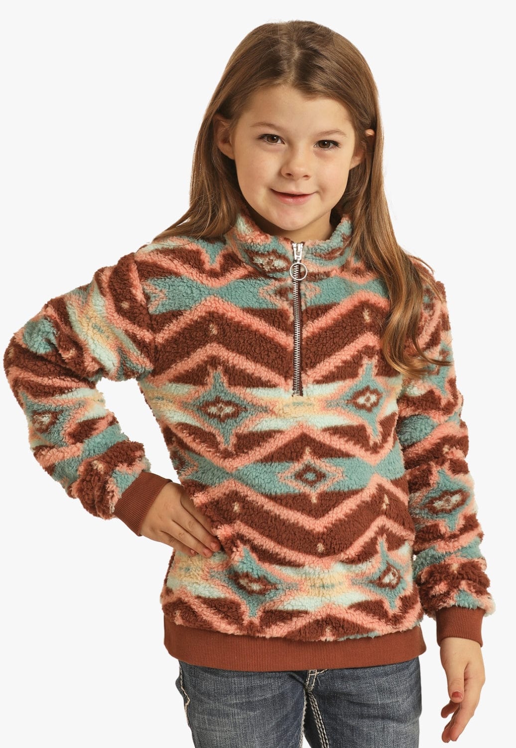 Rock and Roll CLOTHING-Girls Pullovers Rock & Roll Girls Aztec Sherpa Pullover