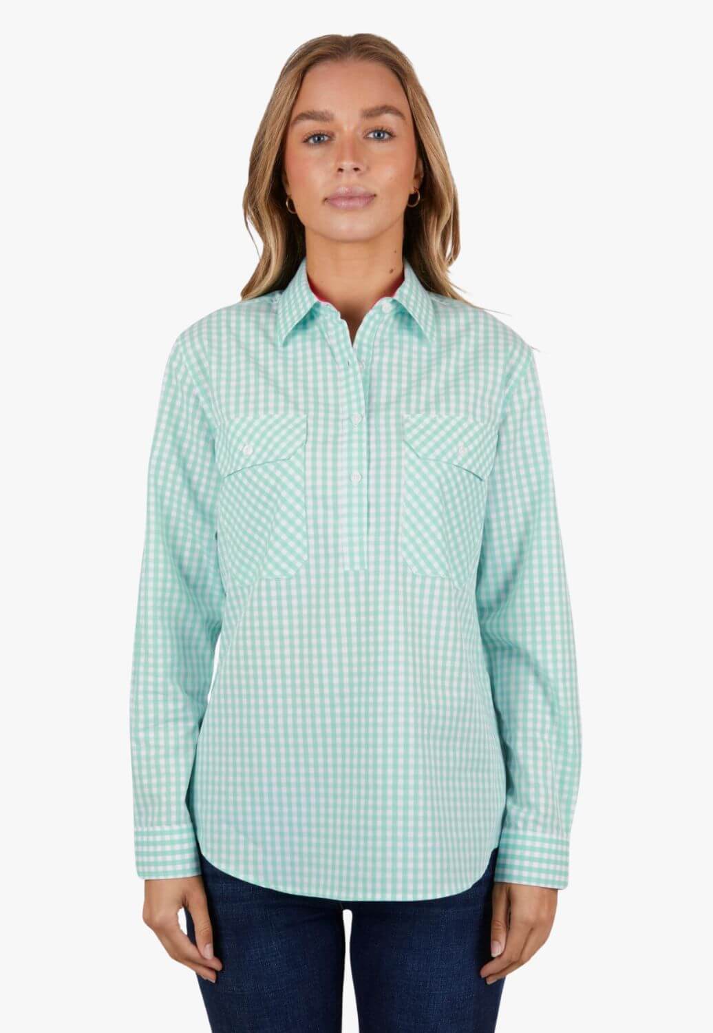 Hard Slog Womens Lize Half Button Long Sleeve Shirt