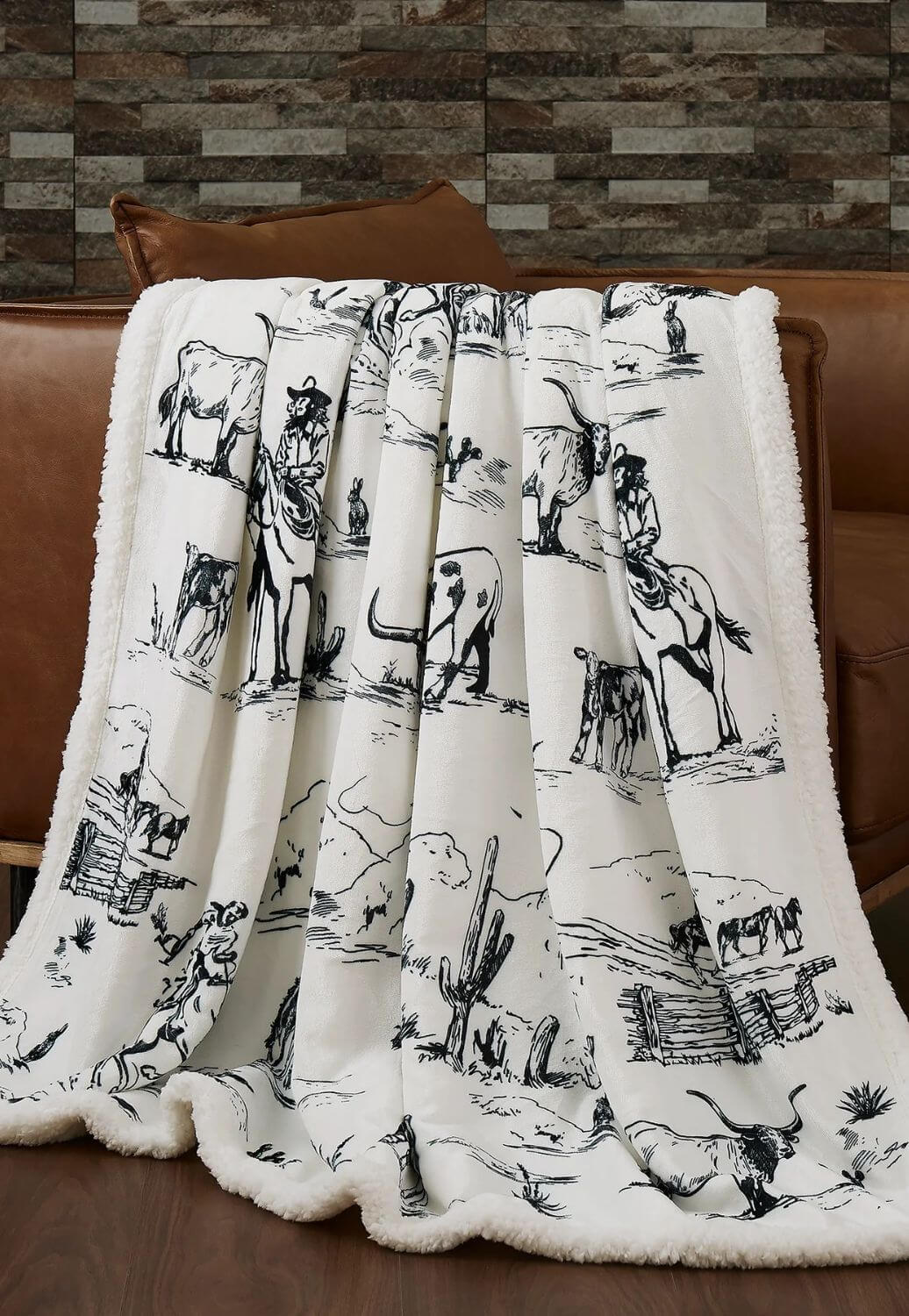 Ranch Life Western Toile Campfire Sherpa Throw