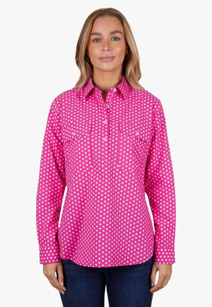 Hard Slog Womens Kelly Half Button Long Sleeve Shirt