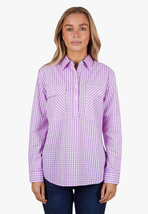 Hard Slog Womens Ayla Half Button Long Sleeve Shirt