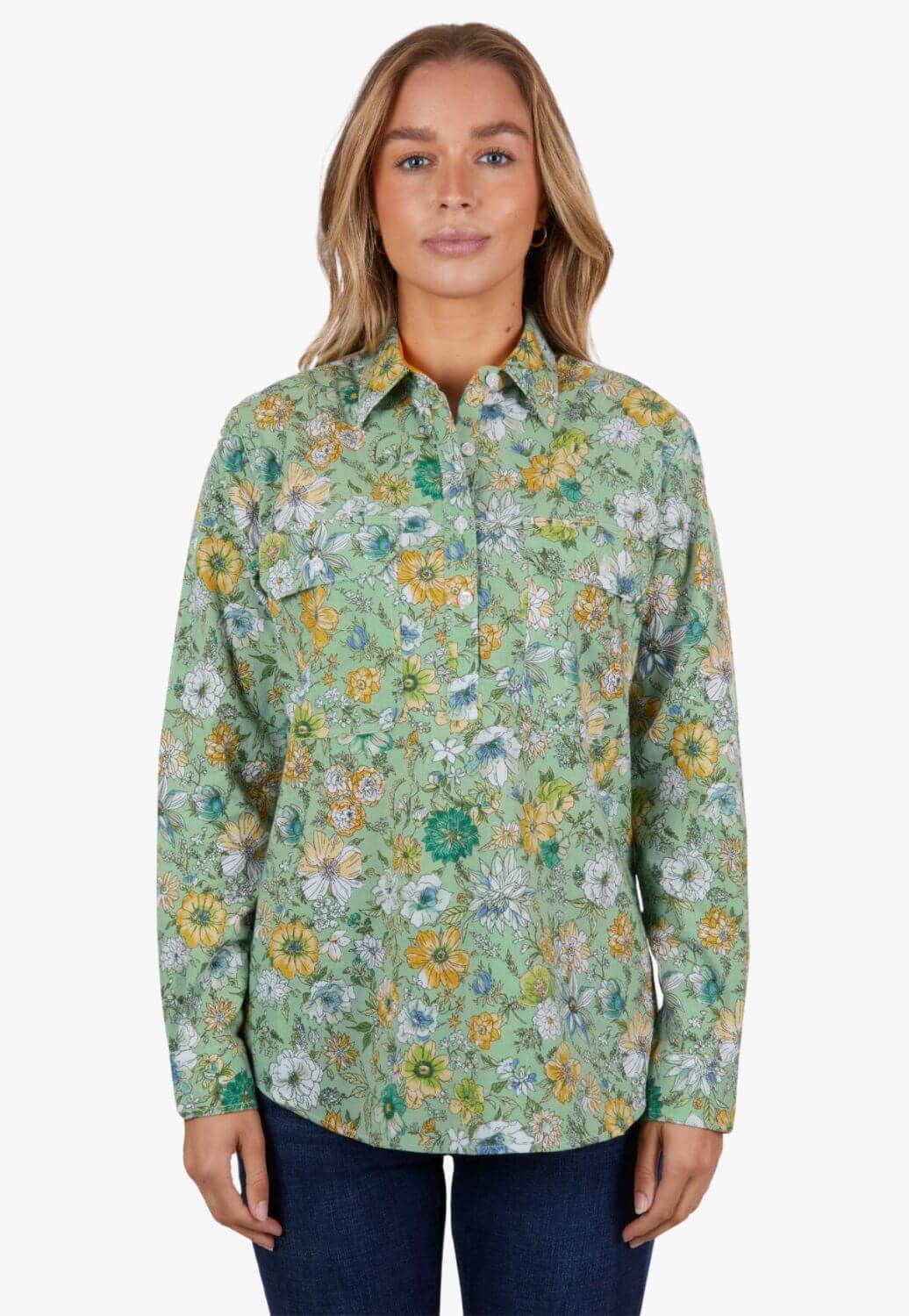 Hard Slog Womens Tui Half Button Long Sleeve Shirt