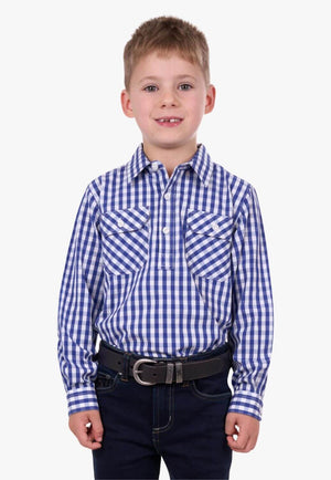 Hard Slog Kids Denny Half Button Long Sleeve Shirt