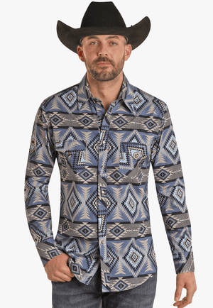 Rock and Roll Mens Aztec Pearl Snap Long Sleeve Shirt