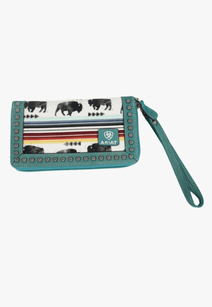 Ariat Womens Buffalo Print Clutch Wallet