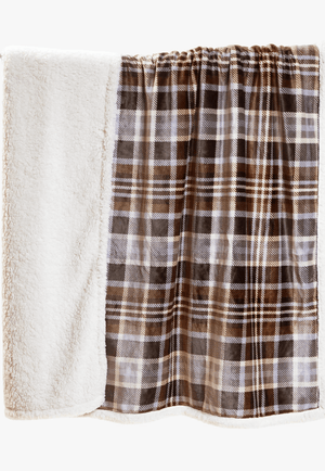 Carstens Gray & Chestnut Plaid Plush Sherpa Throw