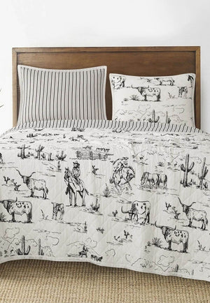 Ranch Life Western Toile Reversible Quilt Set - Queen