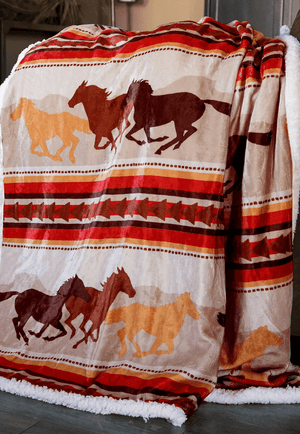 Wrangler Running Horses Plush Sherpa Throw