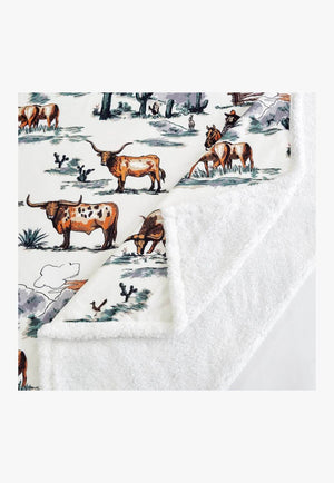 Ranch Life Western Toile Campfire Sherpa Throw