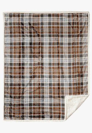 Carstens Gray & Chestnut Plaid Plush Sherpa Throw