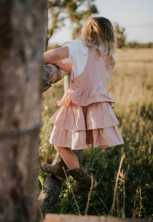 Little Windmill Girls Denim Ruffle Overall Dress