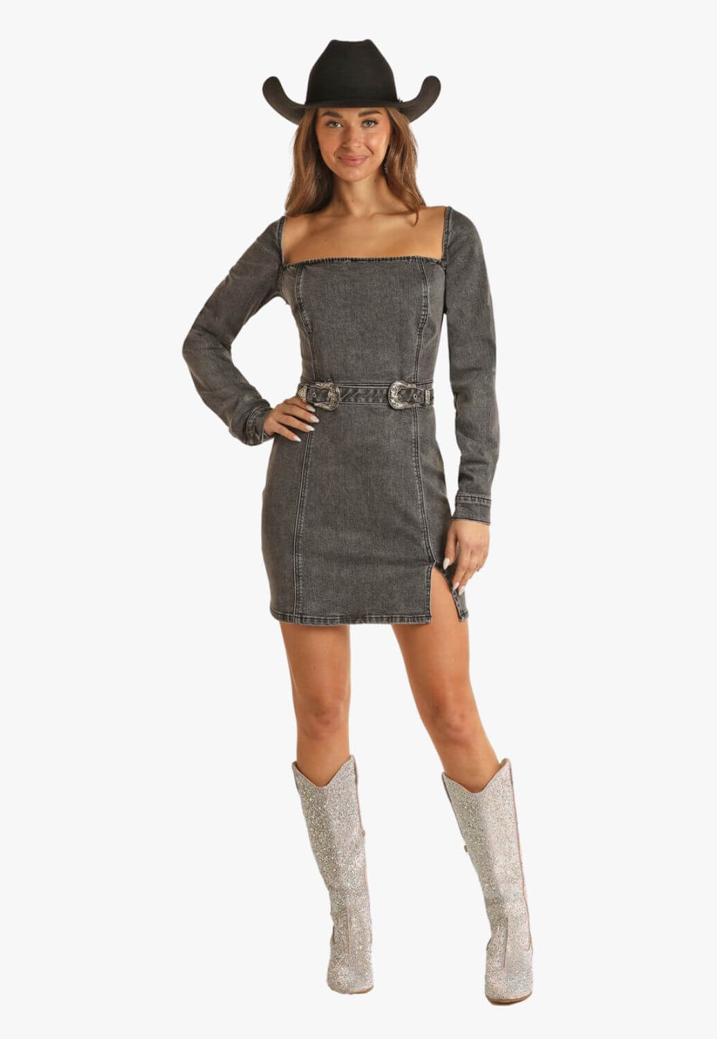 Rock and Roll Womens Belted Denim Dress