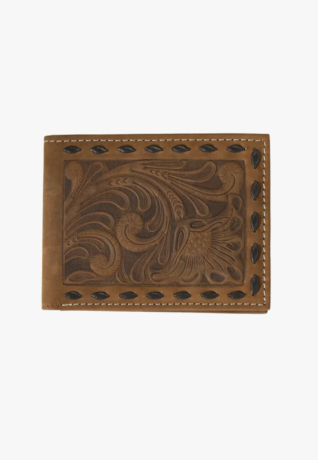 Nocona Mens Floral Embossed Buck Lacing Bifold Wallet