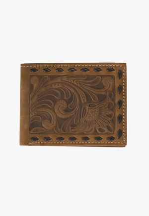 Nocona Mens Floral Embossed Buck Lacing Bifold Wallet