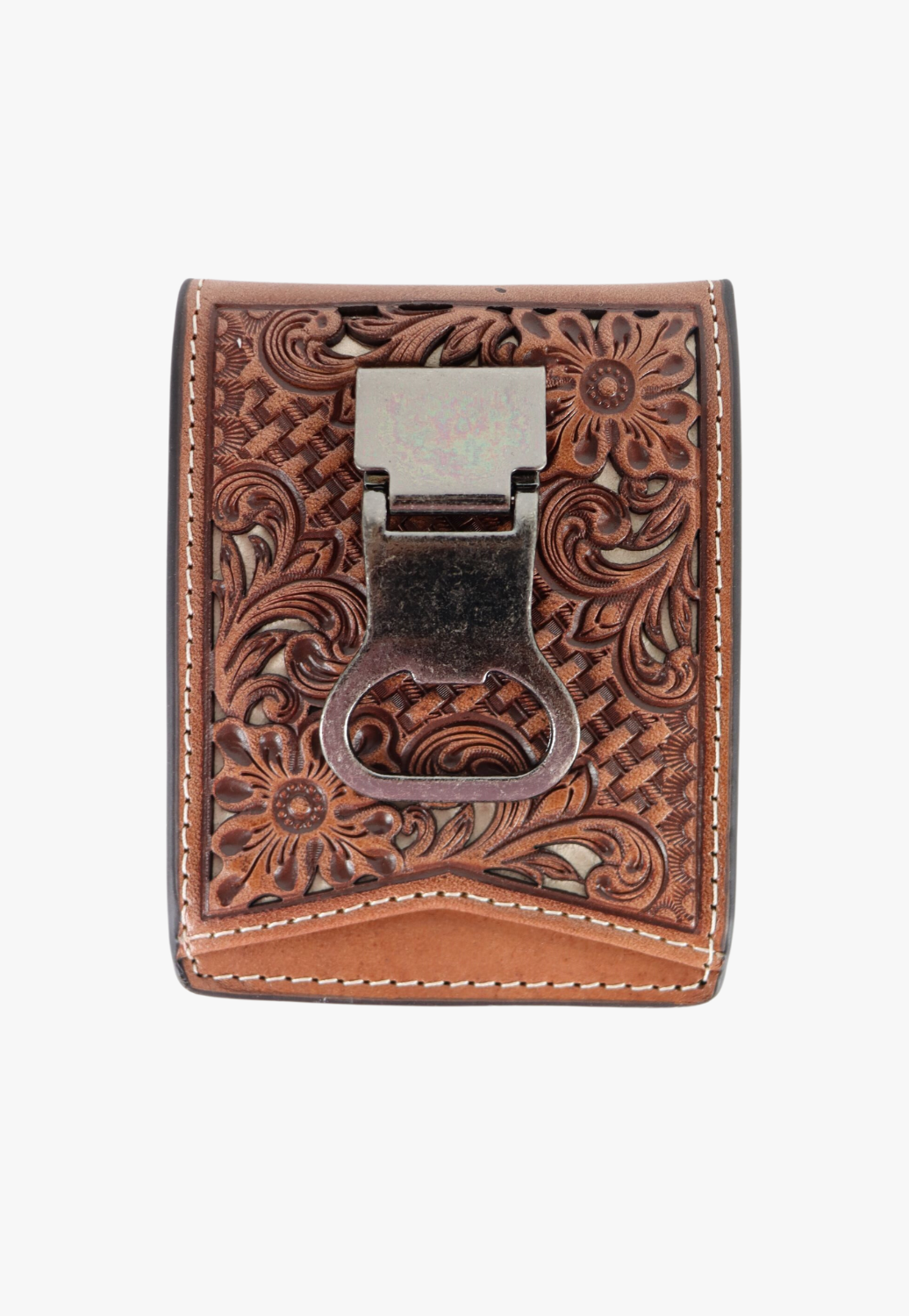 Nocona Mens Money Clip Floral Tooled Bifold Wallet