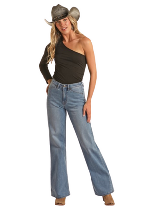 Rock & Roll Womens Slit Pocket Relaxed Flare Jean