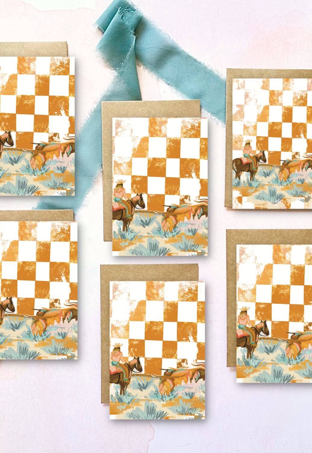 Tirzah Mini Western Checkered Ranch Greeting Card Set