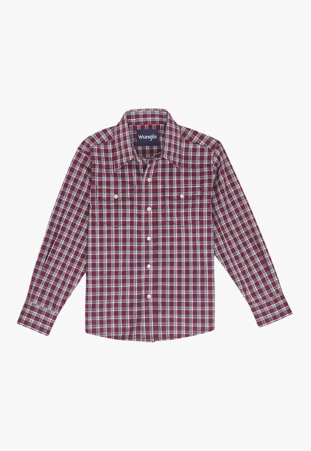 Wrangler Boys Classic Fit Plaid Long Sleeve Shirt