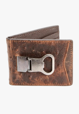 Nocona Mens Ostrich Metal Clip Bifold Wallet