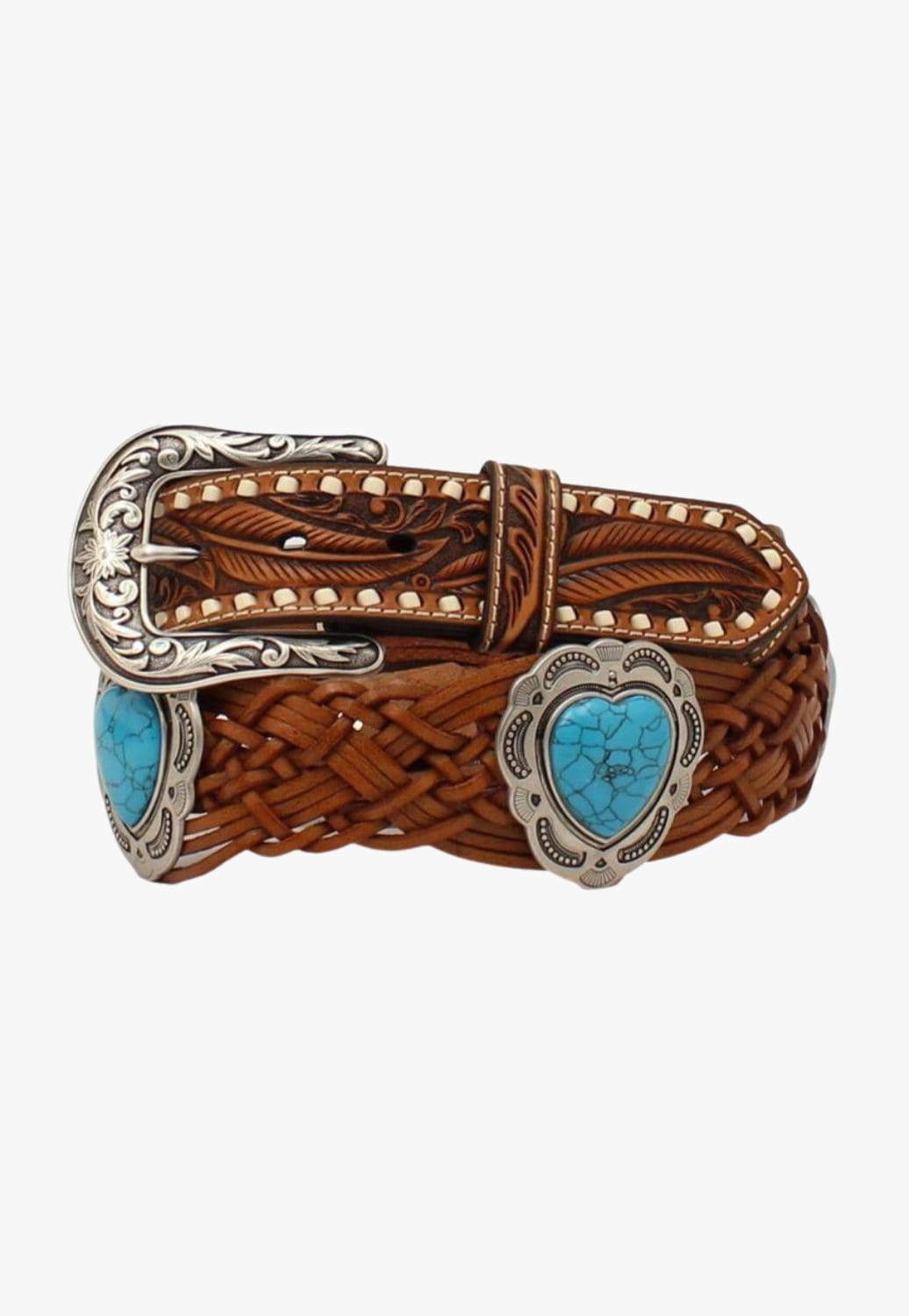 Angel Ranch CLOTHING-Womens Belts Angel Ranch Womens Turquoise Heart Concho Belt