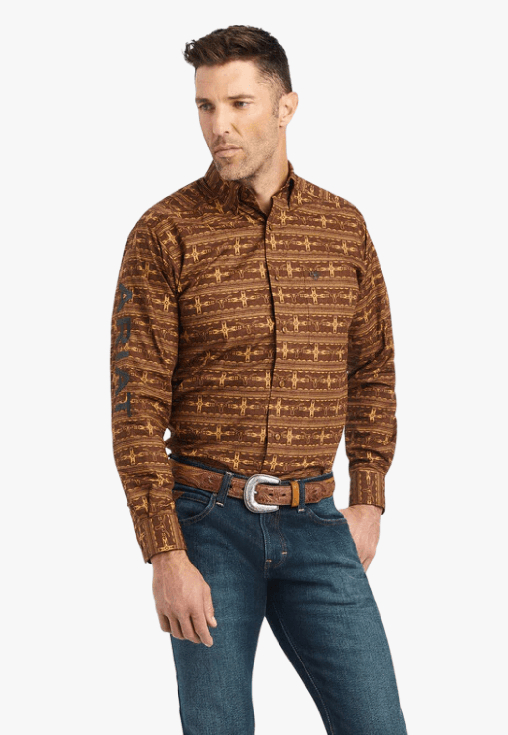 Ariat CLOTHING-Mens Long Sleeve Shirts Ariat Mens Pro Series Team Colter Fitted Long Sleeve Shirt
