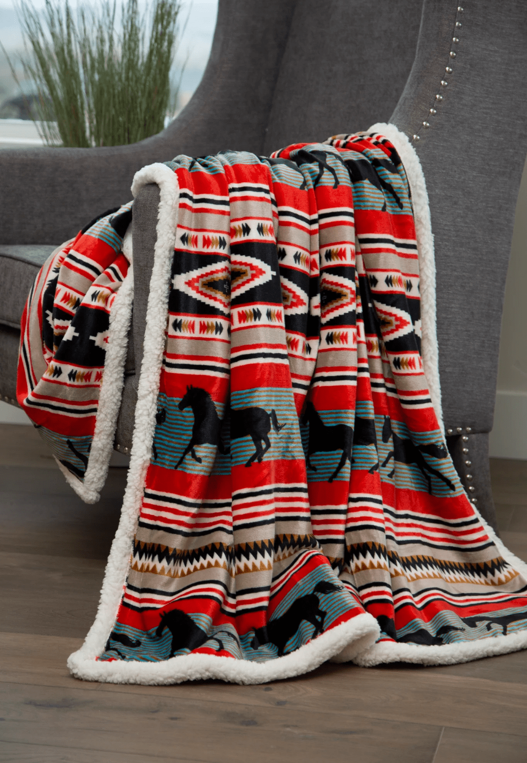 Carstens Homewares - General Multi Wrangler Black Stallion Southwest Sherpa Throw