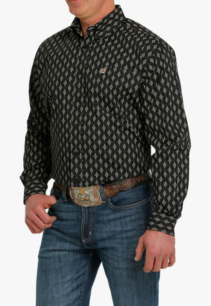 Cinch CLOTHING-Mens Long Sleeve Shirts Cinch Mens Diamond Print Button Down Long Sleeve Shirt