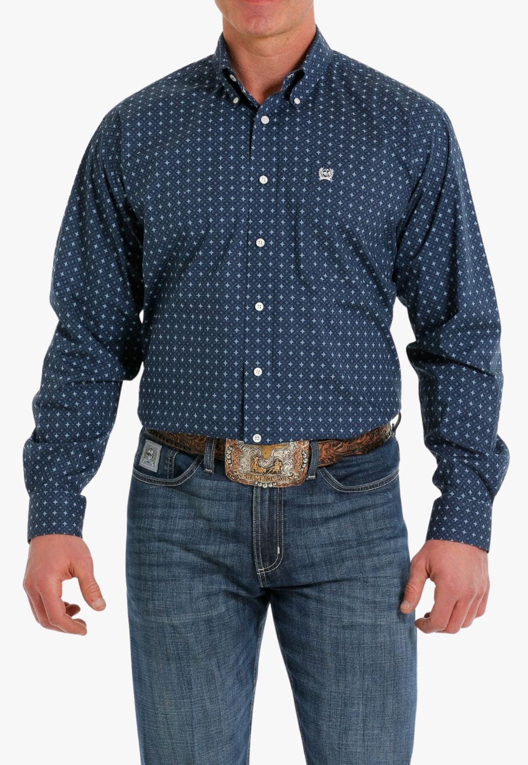 Cinch CLOTHING-Mens Long Sleeve Shirts Cinch Mens Geometric Stretch Button Down Long Sleeve Shirt