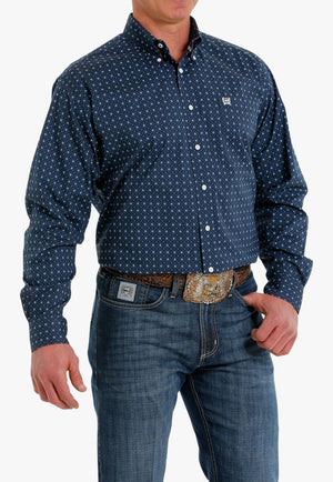 Cinch CLOTHING-Mens Long Sleeve Shirts Cinch Mens Geometric Stretch Button Down Long Sleeve Shirt
