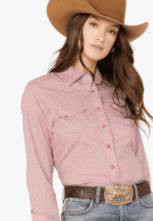 Cinch CLOTHING-Womens Long Sleeve Shirts Cinch Womens Geo Print Long Sleeve Western Snap Shirt