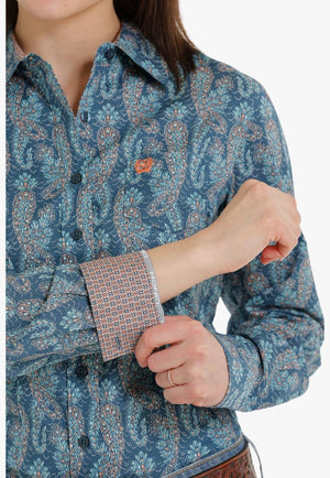 Cinch CLOTHING-Womens Long Sleeve Shirts Cinch Womens Paisley Print Button Down Long Sleeve Shirt