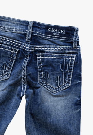 Grace In LA CLOTHING-Girls Jeans Grace In LA Girls 3D Cactus Jean