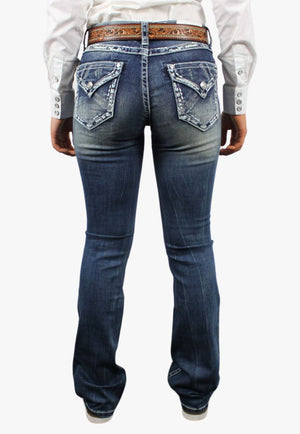 Grace In LA CLOTHING-Womens Jeans Grace In LA Womens Border Faux Flap Bootcut Jean