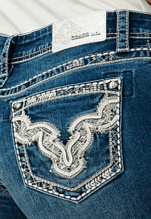 Grace In LA CLOTHING-Womens Jeans Grace In LA Womens Heavy Stitched Line Jean