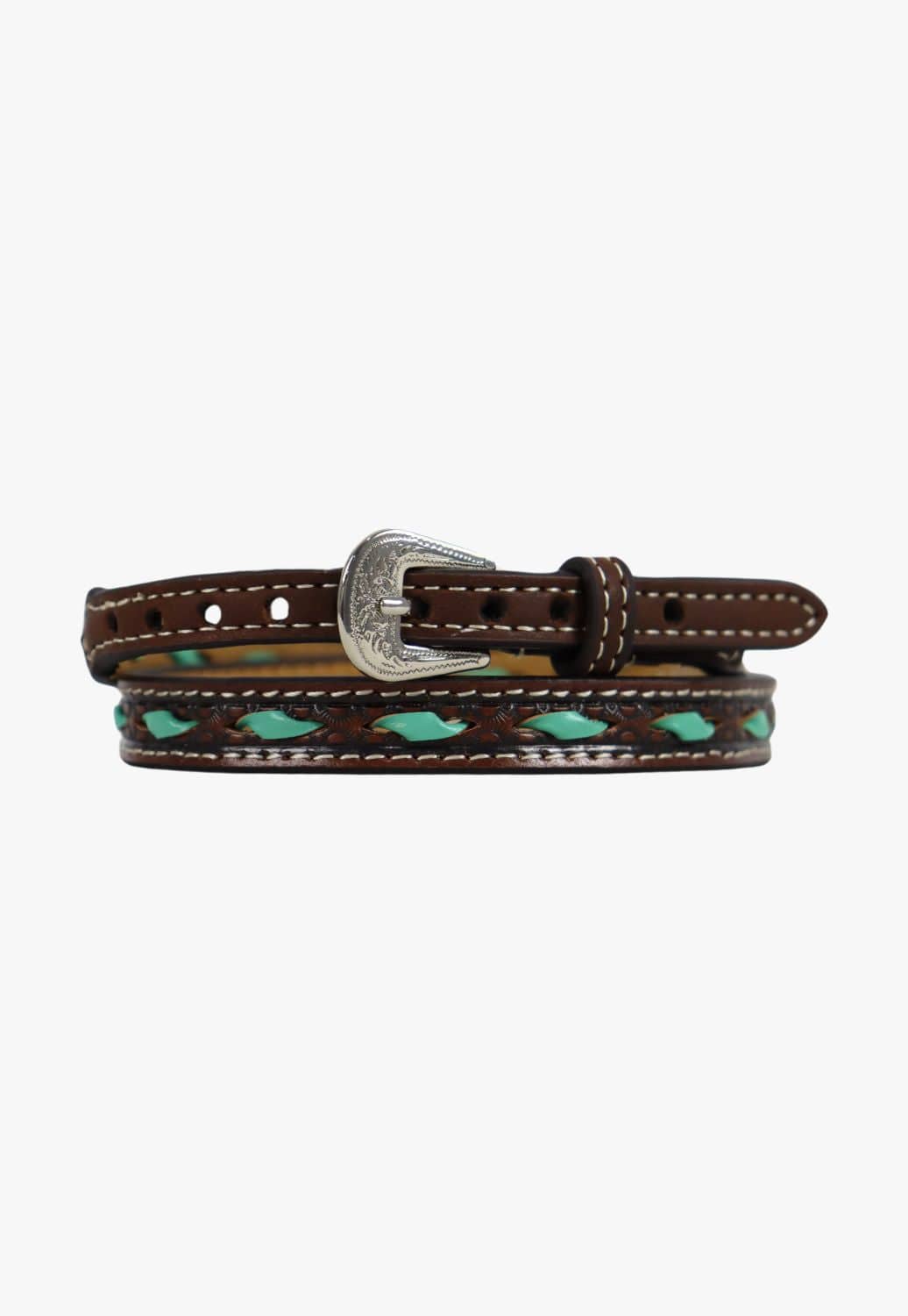 M and F Western ACCESSORIES-Hat Bands Brown/Turquoise M and F Western Leather Rawhide Hatband
