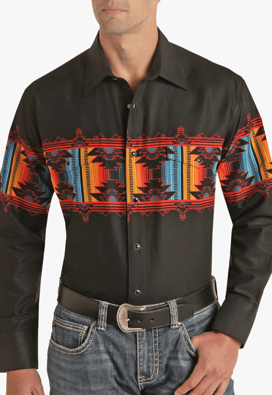 Panhandle CLOTHING-Mens Long Sleeve Shirts Panhandle Mens Aztec Snap Long Sleeve Shirt