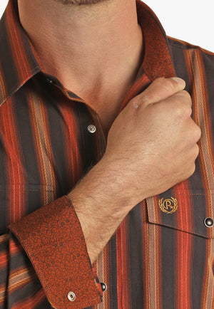 Panhandle CLOTHING-Mens Long Sleeve Shirts Panhandle Mens Twill Serape Stripe Long Sleeve Shirt