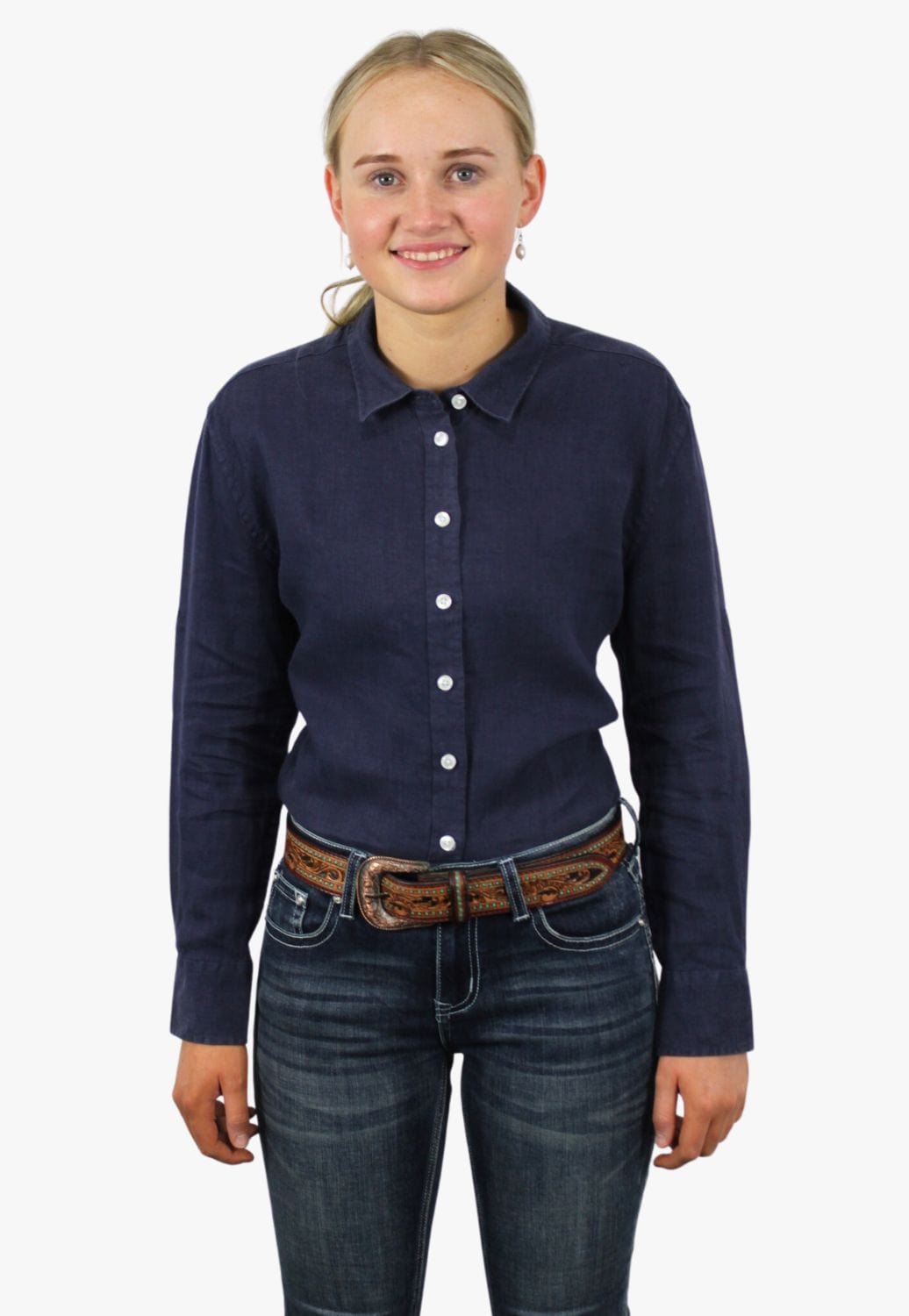 Pilbara CLOTHING-Womens Long Sleeve Shirts Pilbara Ladies Linen Long Sleeve Shirt