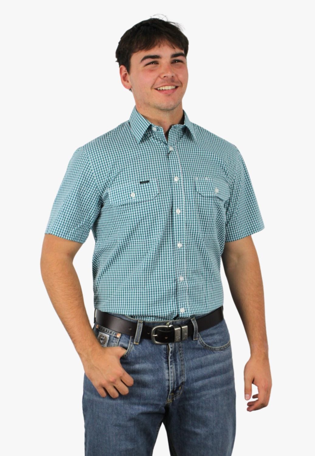 Pilbara CLOTHING-Mens Short Sleeve Shirts Pilbara Mens Check Short Sleeve Shirt