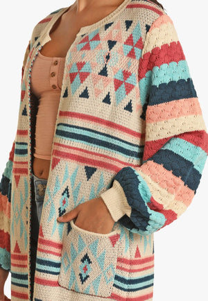 Powder River CLOTHING-Womens Jackets Powder River Womens Jaquard Aztec Cardigan