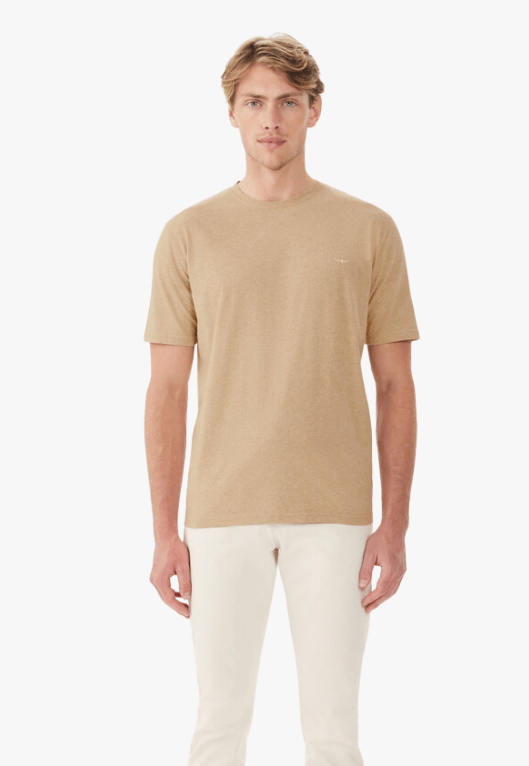 Beige men's T-shirt top crewneck discount