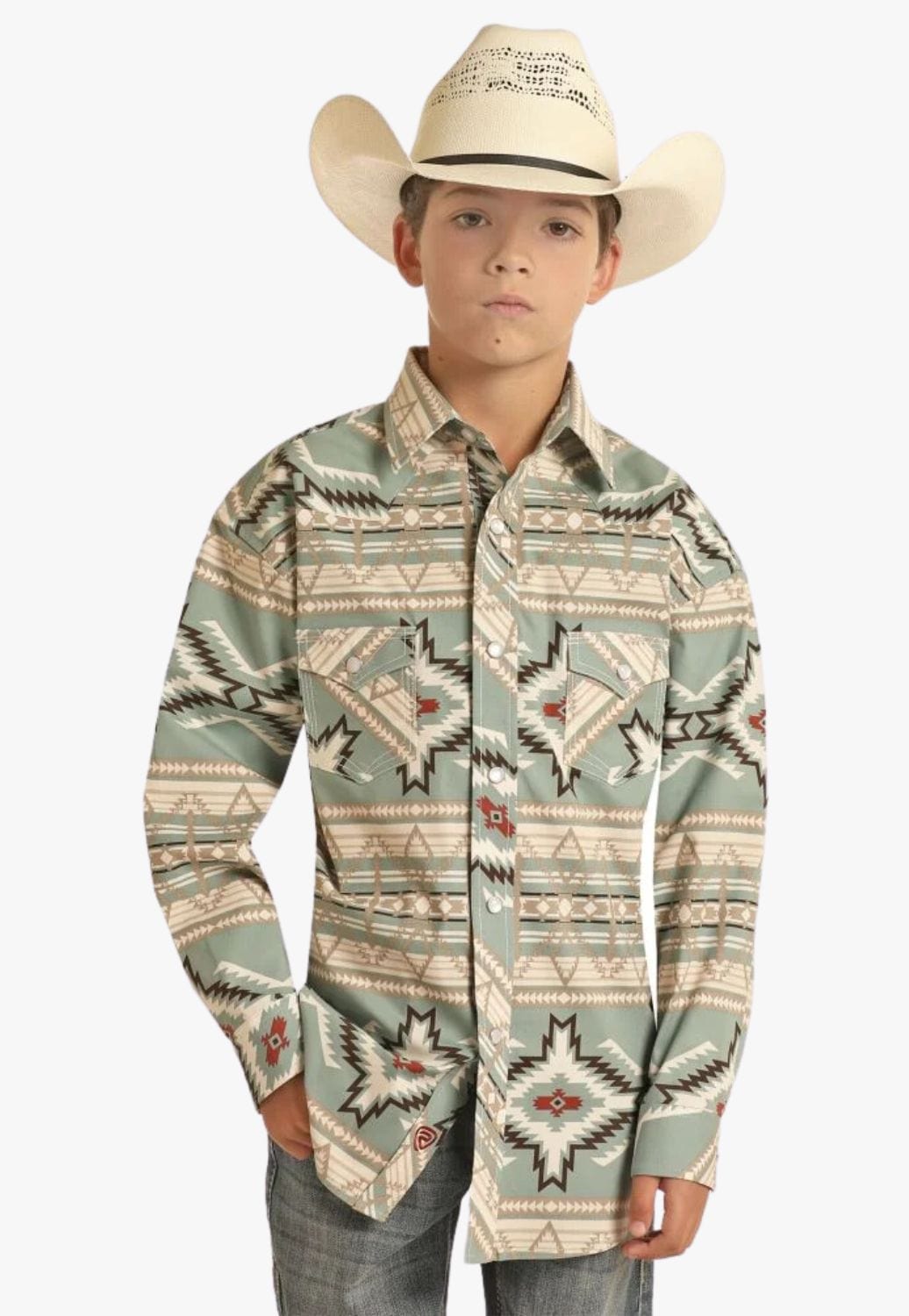 Rock and Roll CLOTHING-Boys Long Sleeve Shirts Rock and Roll Boys Aztec Snap Long Sleeve Shirt