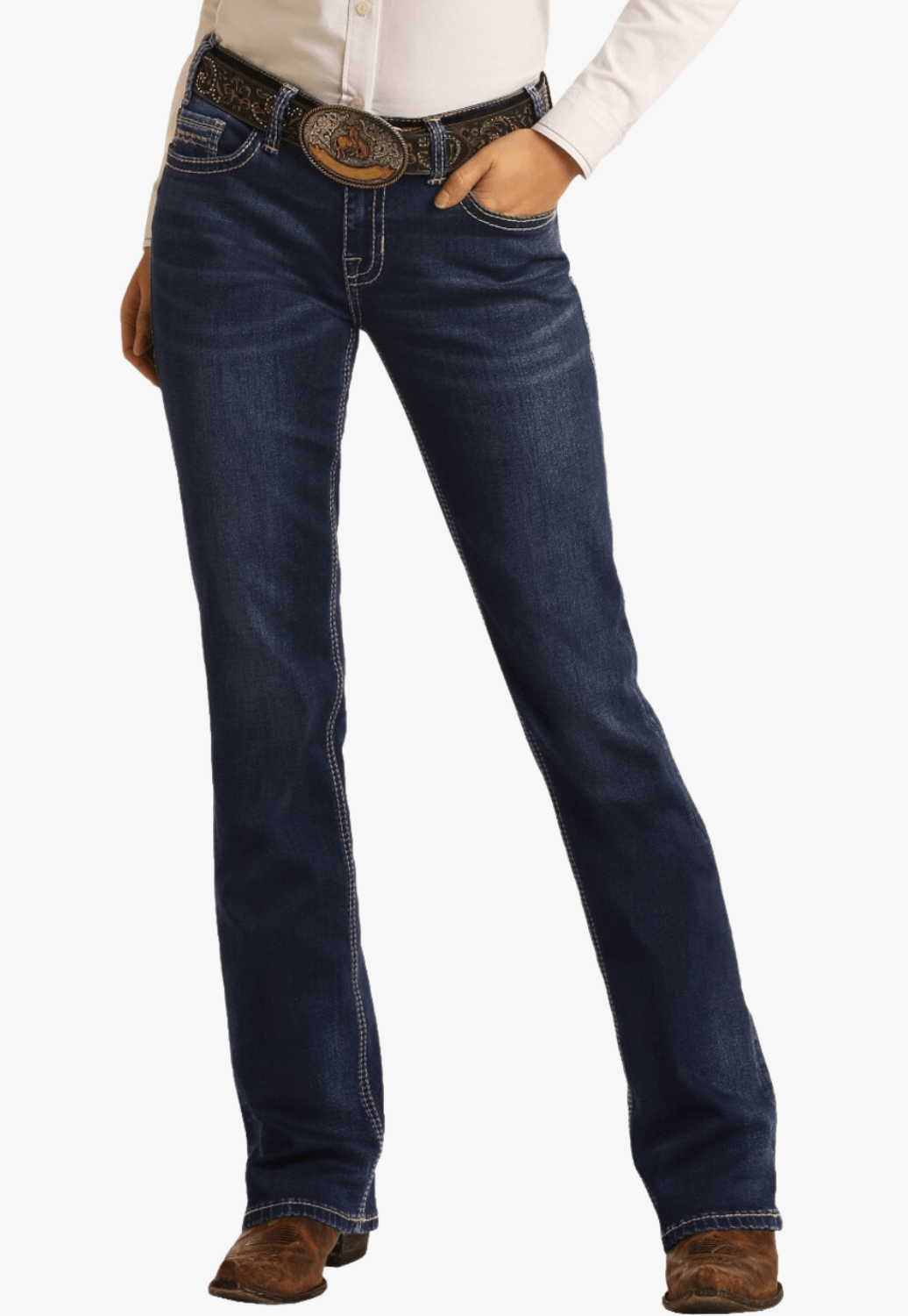 Rock and Roll CLOTHING-Womens Jeans Rock and Roll Womens Mid Rise Bootcut Jean