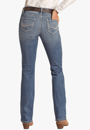 Rock and Roll CLOTHING-Womens Jeans Rock and Roll Womens Mid Rise Bootcut Riding Jean