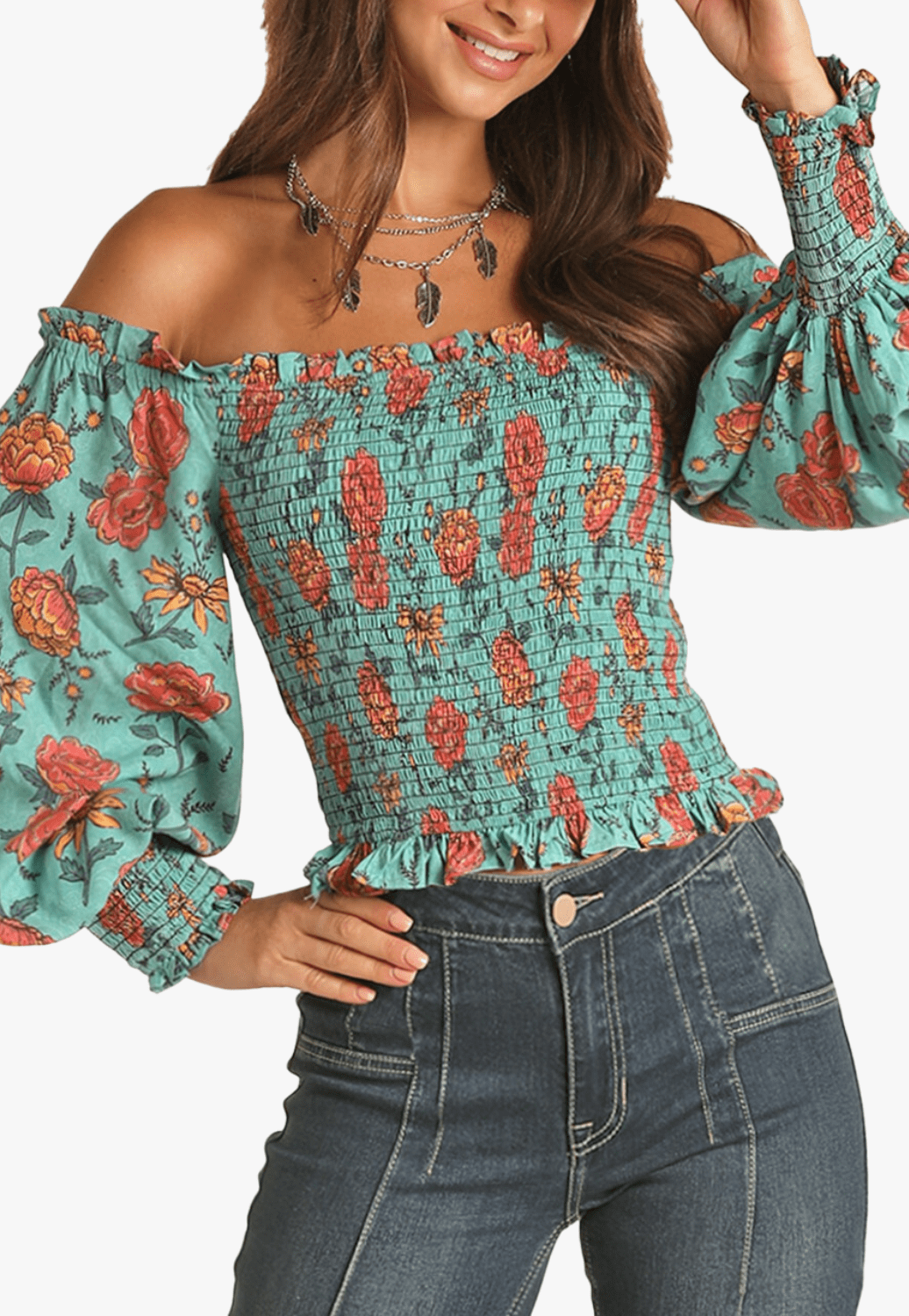 Rock and Roll CLOTHING-Womens Dress Tops / Shirts Rock and Roll Womens Off-Shoulder Floral Top