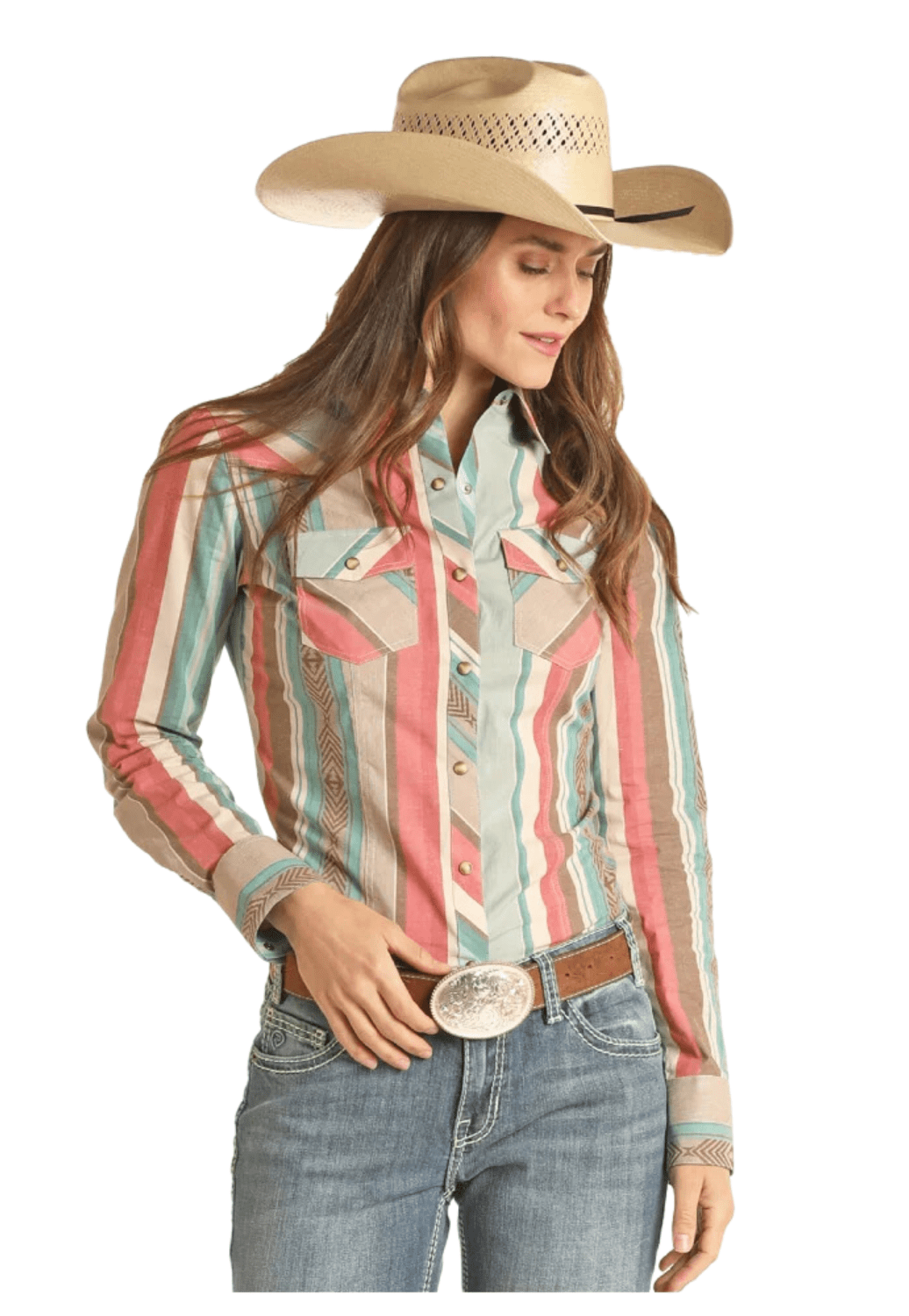 Rock and Roll CLOTHING-Womens Long Sleeve Shirts Rock and Roll Womens Stripe Snap Long Sleeve Shirt